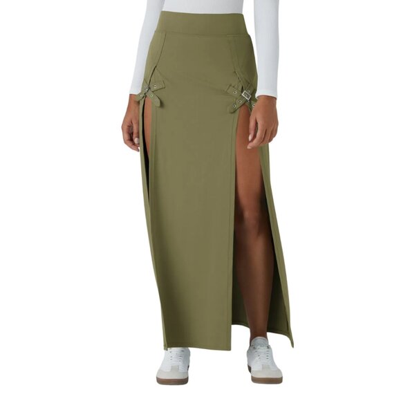 HALARA High Waist 2 In 1 Split Maxi Skort Skirt Buckle Detail Size Small NWT - Picture 3 of 14
